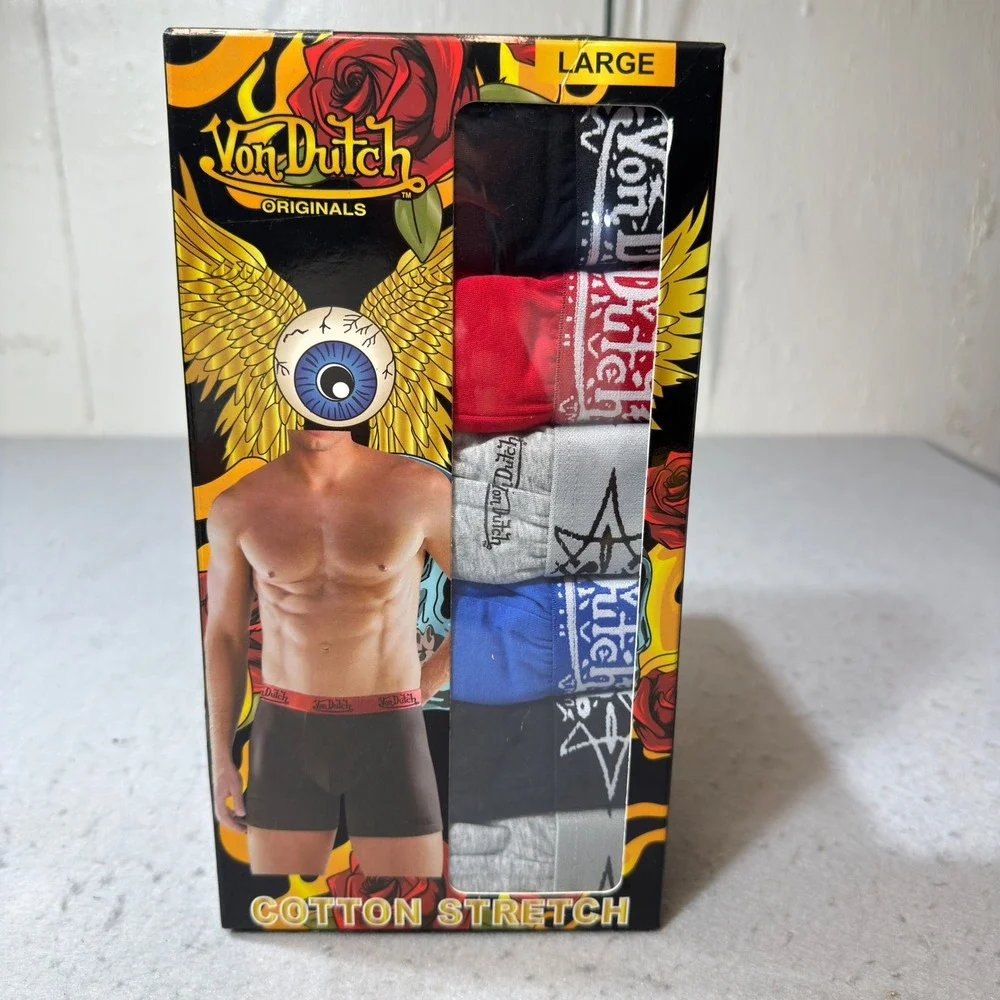 Von Dutch Boxer Briefs Mens Large Multicolor New 6 Pack Cotton Stretch Logo